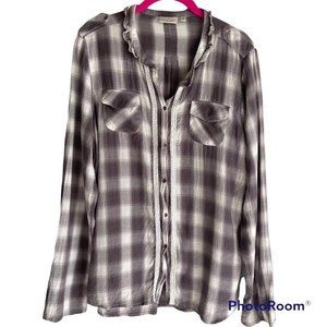 LIVE LIFE BY SANCTUARY Gray Plaid Button Down Casual Ladies WesternTop, L